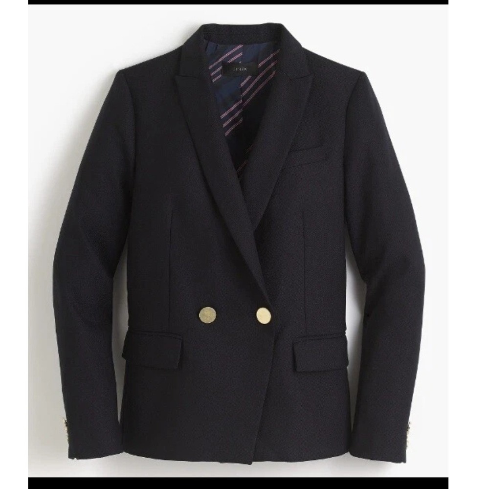 J.Crew Women's Dover Navy Blue 100% Wool Double Breasted Blazer Gold Buttons- 4P
